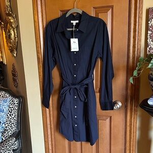NWT Women’s Navy Button-Front Shirt Dress with Tie, size Large
